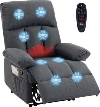 HOMCOM Homcom Sill&oacute;n De Masaje Reclinable Con 8 Puntos Masaje Funci&oacute;n Calefacci&oacute;n Lumbar Mando A Distancia Asiento Con Muelles Bolsillos Tejido Efecto Lino