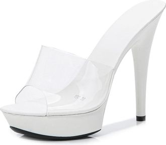 Generic White,6.5 UK,Womens Clear Heels Sandals Peep Open Toe High Platform Heel Mules Slingback Slip-on Mules Wedding Party Dress Shoes Slippers
