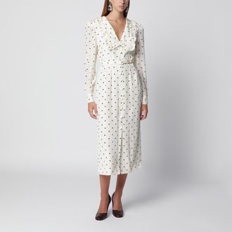 Alessandra Rich Abito midi color crema a pois bordeaux in seta