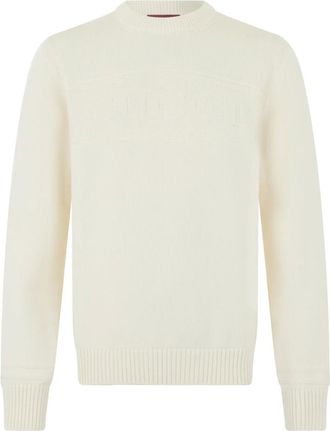 Gucci Round-neck Knitwear, male, White, Size: M Knit cotton wool sweater with intarsia