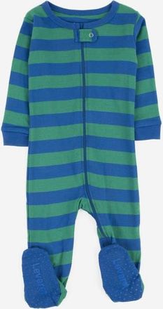 Leveret Footed Printed Cotton Pajamas, Solids, Stripes & Tie Dye in Striped Blue & Green at Nordstrom, Size 12-18M