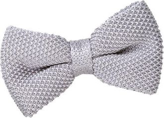 DQT Men Knit Knitted Plain Casual Pre-Tied Bow Tie in Silver