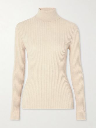 The Elder Statesman Pullover A Collo Alto In Cashmere A Coste - Bianco sporco