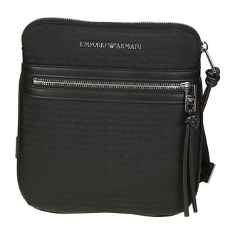Emporio Armani Messenger Bags, male, Black, Size: ONE SIZE Nylon Flat Shoulder Bag with Monogram Lettering