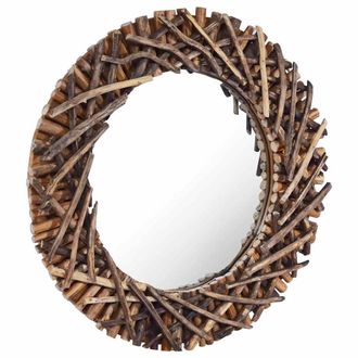 Berkfield Home Wall Mirror 60 cm Teak Round in Brown