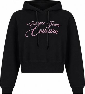Versace Jeans Couture Cropped Drawstring Script Logo Cotton Hoodie