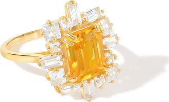 Tiramisu 14K Gold Plated Over 925 Sterling Silver Golden Radiance Citrine Halo Ring