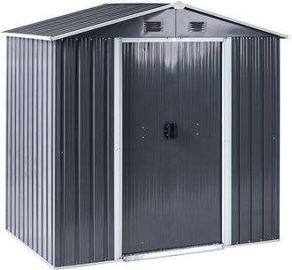 Beliani Cobertizo De Jard&iacute;n De Acero Galvanizado Para Guardar Herramientas Equipamiento Impermeable 184 Cm Gris Grafito Cirella