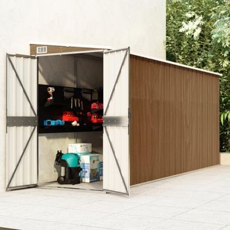 Berkfield Home Wall-mounted Garden Shed Brown 118x382x178 cm Galvanised Steel | Size: 118 x 382 x 178 cm