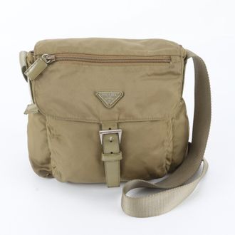 Prada Green Khaki Leather Nylon Messenger Bag Shoulder Bag (Pre-Owned)