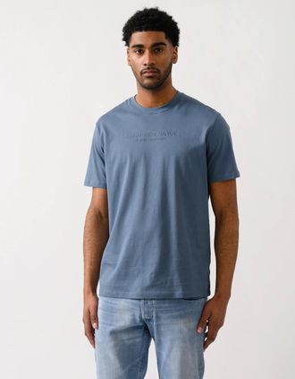 A|X Armani Exchange Mens Armani Exchange Mens T-Shirt with Tonal Milano/New York Logo - China Blue U9302 - Size: 40