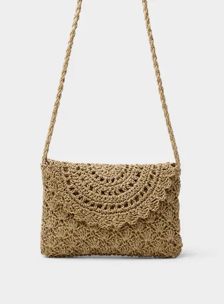 Simons Womens Openwork pattern straw rectangular crossbody bag