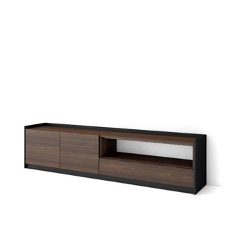 Skraut Home Mueble tv efecto madera roble oscuro y negro 208x37x50cm
