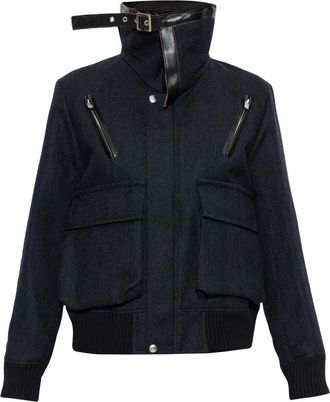 sacai Jas van gecombineerde stoffen - Dames - Bomber jackets - Blauw - S - Wol - Jassen