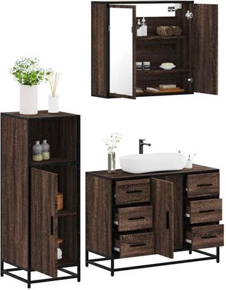 vidaXL Vidaxl - Set De Muebles Ba&ntilde;o 3 Pzas Madera Contrachapada Roble Marr&oacute;n