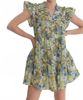Entro Garden Breeze Tiered Mini Dress In Lime Green