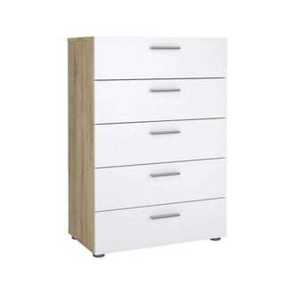 Dmora Cajonera Dmora Con Cinco Cajones, Roble Y Color Blanco Brillante, 70 X 102 X 40,25 Cm, Con Embalaje Reforzado