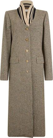 Dries Van Noten Lange jas met microprint met enkele knopen - Dames - Mantel - Beige - XL - Katoen - Jassen