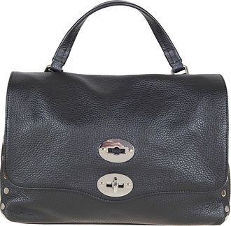 Zanellato Structured Calfskin Handbag with Double Twist Lock and Steel-Colored Studs