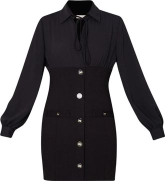 Liu Jo Stretch Viscose Overhemdjurk - Dames - Shirt Kleedjes - Zwart - L - Polyester - Kleedjes