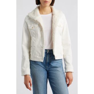 Liverpool L.A. Faux Shearling Collar Corduroy Trucker Jacket in Vintage White at Nordstrom, Size X-Small