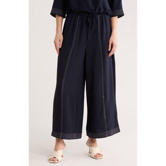 Adrianna Papell Contrast Stitch Wide Leg Pants in Blue Moon/Ivory at Nordstrom Rack, Size X-Large