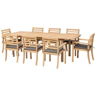 Happy Garden Conjunto De Muebles De Jard&iacute;n Extensible 180/240cm Padar De Madera De Acacia 8 Plazas - Cojines Grises