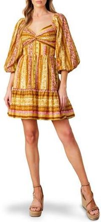 Flying Tomato Puff Sleeve Print Minidress in Brown Lavender at Nordstrom Rack, Size Medium