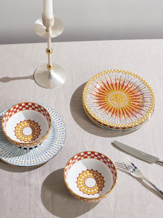 La DoubleJ Set of Two Gold-Plated Painted Porcelain Snack Bowls