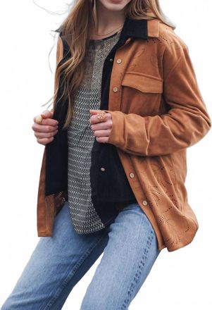 Papillon Desert Bloom Suede Button-Up Shirt In Camel