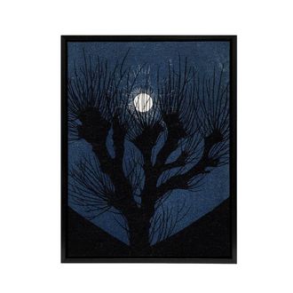 Artery8 Full Moon Light Tree Silhouette Framed Canvas Wall Art Print de Graag in Blue | Size: W24 x H32