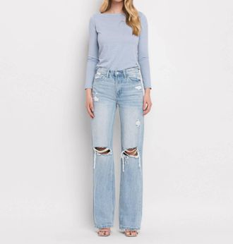 Flying Monkey 90s Vintage Super High Rise Flare Jeans In Light Wash