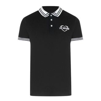 Moschino Mens Love Twin Tipped Collar Logo Black Polo Shirt Cotton - Size X-Large