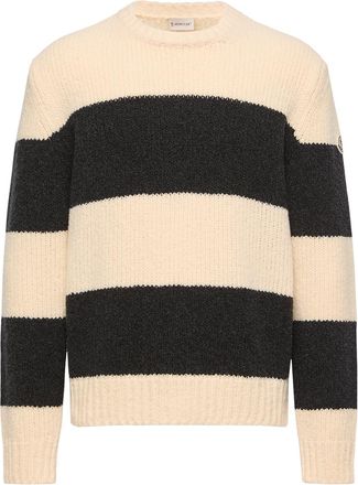 Moncler Moncler Striped Wool Blend Boucl&eacute; Sweater, Men, White, Size: Xxl