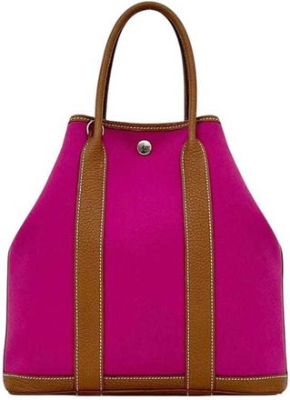 Herm&egrave;s Brown Pink Rose Purple Negonda Leather Handbag Tote Bag (Pre-Owned)