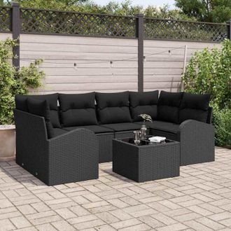 vidaXL Conjunto De Sof&aacute; De Jard&iacute;n Con Coj&iacute;n Manual 7 Pcs Negro Vidaxl