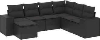 vidaXL Set De Comedor De Jard&iacute;n 7 Pzas Y Cojines Rat&aacute;n Sint&eacute;tico Negro Vidaxl