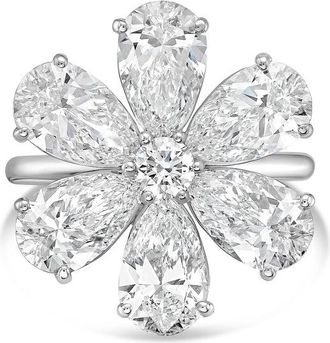 Diana M. Jewels 14KW WG Gold Flower Ring Pear Shapes 6 Gr 6.50 Ct