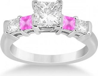 Allurez 5 Stone Diamond & Pink Sapphire Engagement Ring 14K White Gold 0.46ct