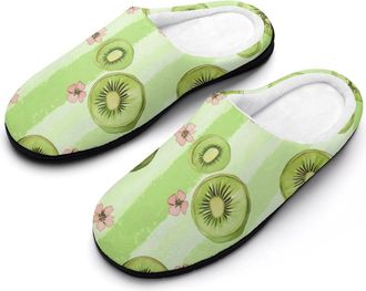 Generic Kiwi Fruit And Flowers Fashion Cotton Slippers for Women Memory Foam House Slippers Non-Slip House Bedroom Shoes