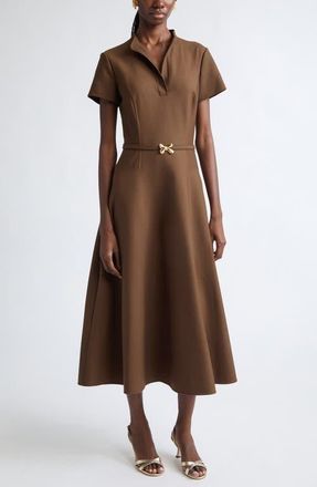 Oscar De La Renta Belted Midi Polo Dress in Cigar at Nordstrom, Size 14