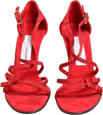 Dolce & Gabbana Red Calf Suede Strappy Heels Sandals Womens Shoes (Pre-Owned)