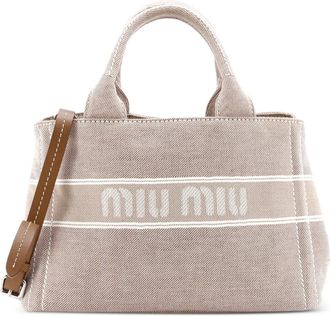 Miu Miu Logo Convertible Tote Printed Denim Medium shoulder bag - Beige