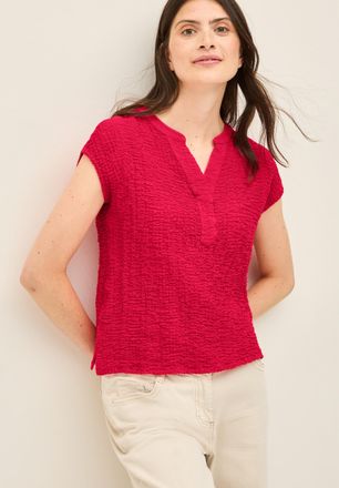 Cecil Kurzarmbluse CECIL, Damen, Gr. XXL (46), rot (glazed apple rot), Web, Obermaterial: 99% Baumwolle, 1% Elasthan, unifarben, l&auml;ssig geschnitten h&uuml;ftbede