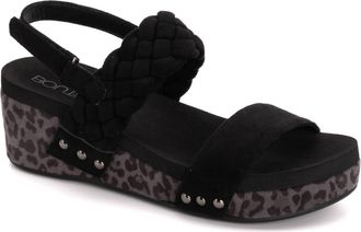 Corkys Footwear Womens Pleasant Faux Suede Wedge Sandal In Black