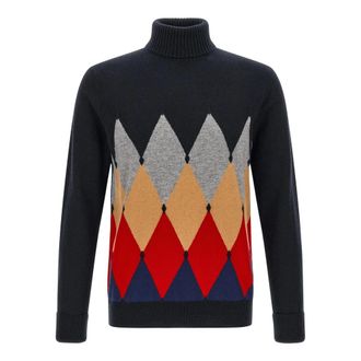 Ballantyne Klassieke Diamant Hoge Hals Trui - Heren - Coltruien - Blauw - 5XL - Kasjmier - Truien & Vesten