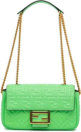 Fendi Borsa a spalla Baguette midi con catena e motivo Zucca goffrato 2023 - Verde