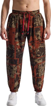 Generic Cotton Linen Trousers for Men Retro Printed Joggers Pants Elastic Waist Drawstring Sweatpants Straight Leg Pants Purple