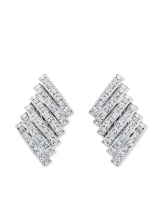 Susan Caplan Vintage 1960s crystal-embellished clip-on earrings - women - Silver Plated Brass/Swarovski Crystal - One Size