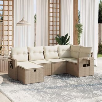 vidaXL Juego De Sof&aacute;s Jard&iacute;n Con Cojines 6 Pzas Rat&aacute;n Sint&eacute;tico Beige Vidaxl